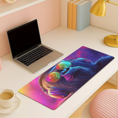 Large Gorilla DJ Mouse Pad & Desk Mat - Non-Slip Washable Rubber Base, Neon Gorilla Headphones & DJ Turntable Design, Gaming/Office Computer Mat for PC/Laptop, Durable Desk Accessory for Music Producers & Tech Enthusiasts