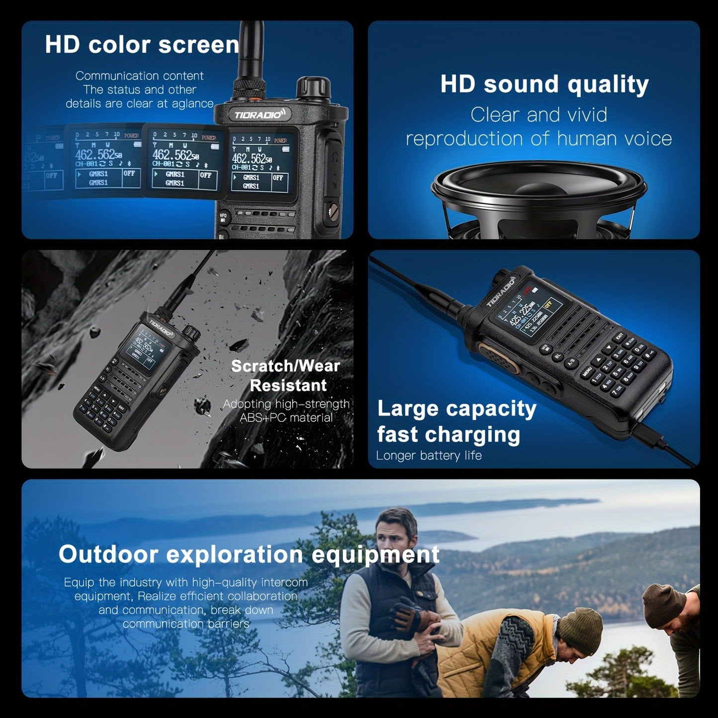 TIDRADIO H8 10Watt Long Range Walkie Talkies - Portable, UHF Two Way Radio with Flashlight for Adults & Outdoor Enthusiasts