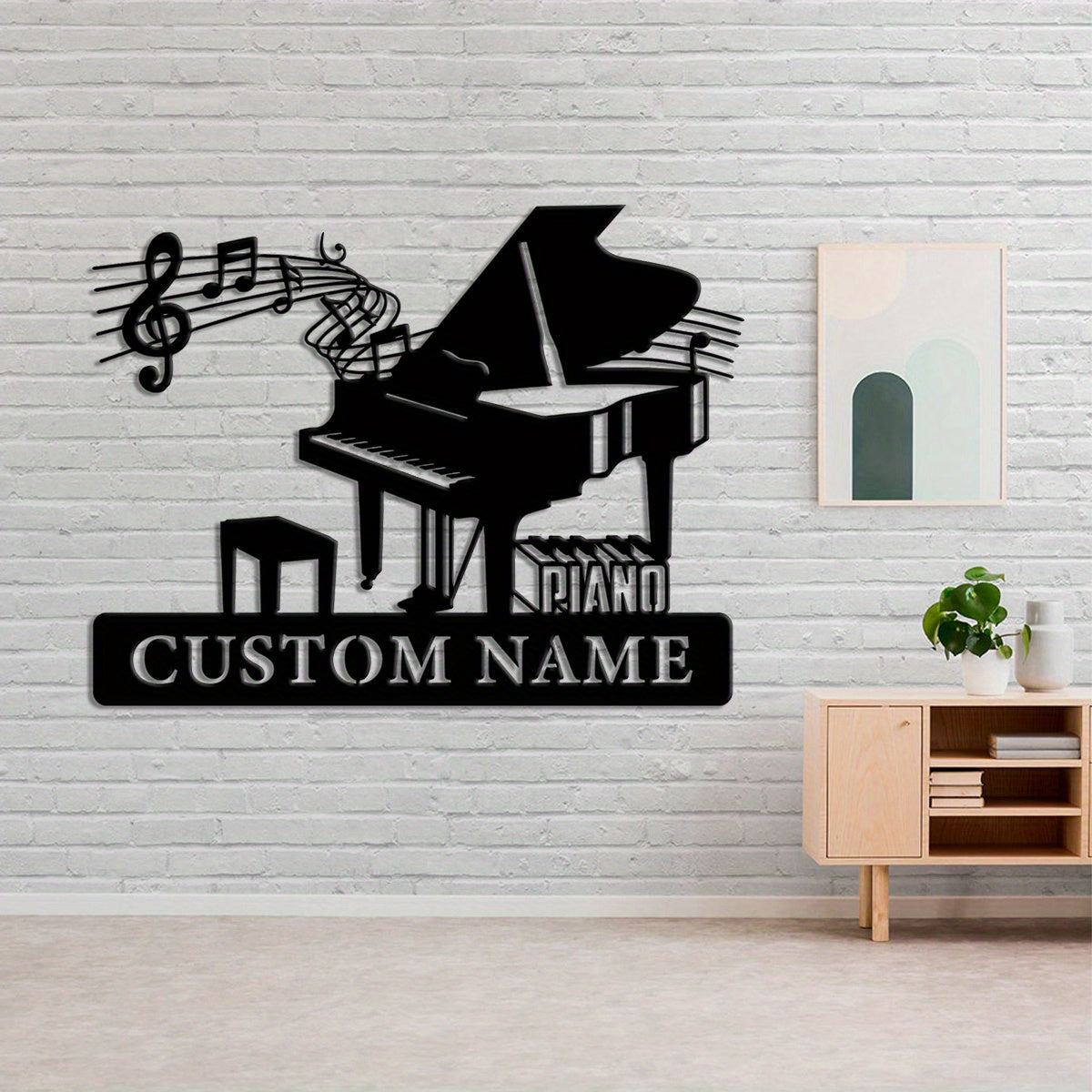 2D Flat, 1pc Customizable Piano Wall Art - Personalized Music Room Sign with Name, Elegant Grand Piano Shape & Musical Notes Decoration for Home, Studio, Gifts - Piano Lover Present, Door or Living Room Decor, Studio Decor, A
