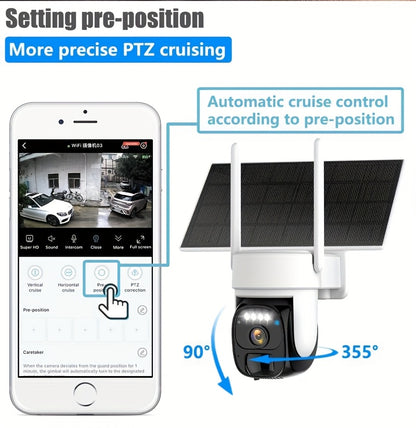 3pcs Solar-Powered Outdoor Security Cameras with AI Motion Detection, 2K HD Surveillance, PTZ (360° Pan-Tilt-Zoom), Color Night Vision, Two-Way Audio, Wireless WiFi, Solar Panel, High Quality, for Home/Business/Outdoor/Drive