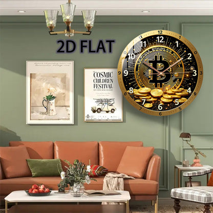 12-Inch Bitcoin Cryptocurrency Glass Wall Clock - Silent Quartz Movement with Golden ₿ Symbol & Circuit Board Design, Modern Minimalist Crypto Decor for Home Office, Bitcoin Price Display, Durable Glass Face (AA Battery Not