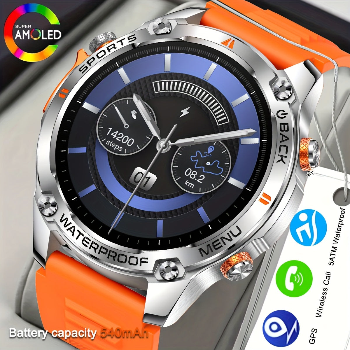 COIUSOR's new 1.46-inch AMOLED supports full phone connectivity +GPS positioning, wireless call sync SMS alerts, High Quality, 170 sports modes and height pressure monitoring, and 540mAh for iPhone and Android phones