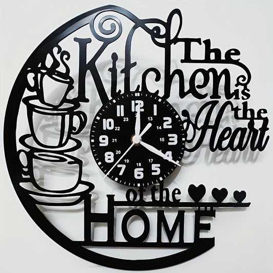 1pc Vintage Vinyl Record Wall Clock - Silent, Retro Kitchen Decor with "Kitchen is the Heart of Home" Design, Artistic Cafe & Studio Decoration, Perfect Gift for Christmas or Birthday, Whimsical Kitchen Wall Decor, Wall Clock