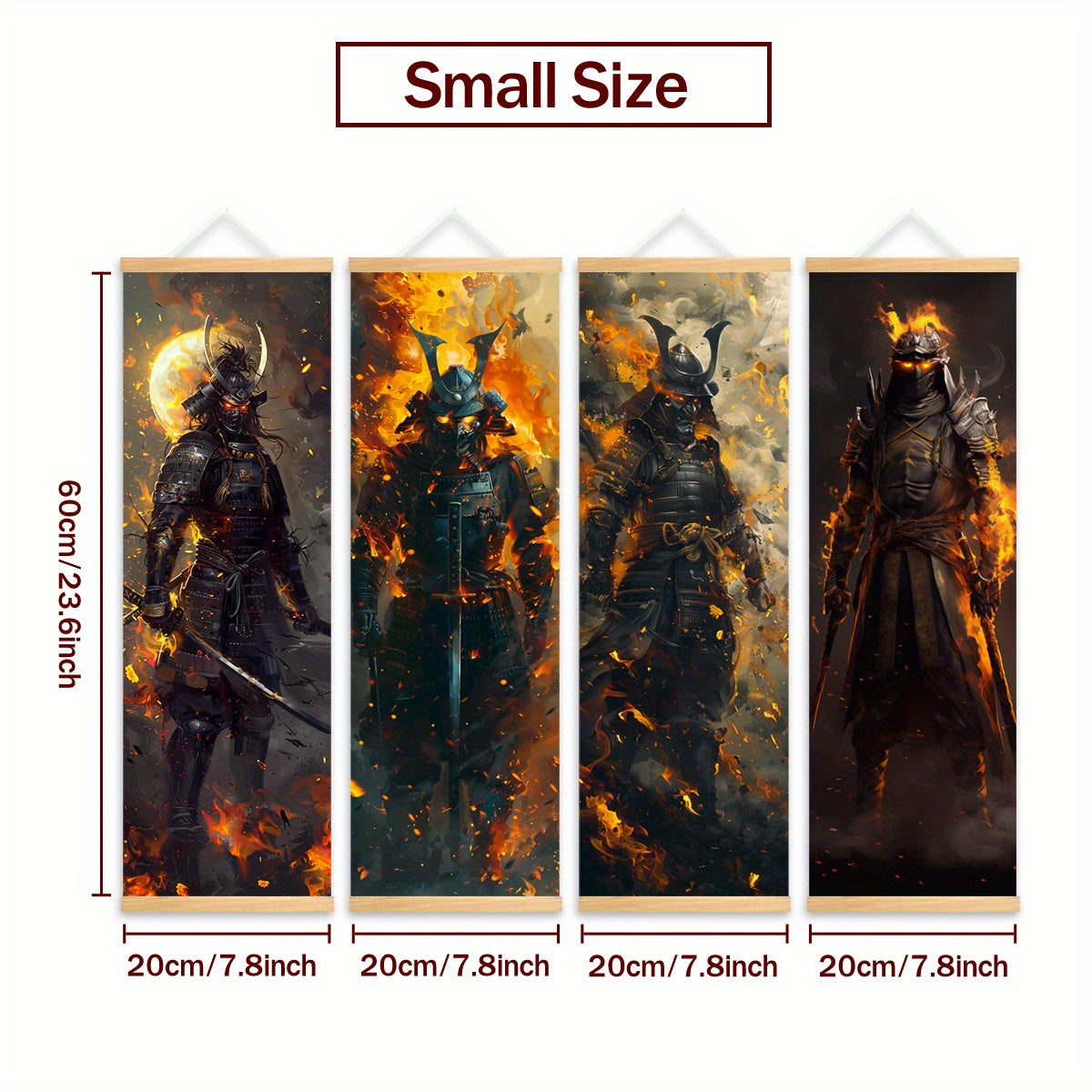 4pcs Unframed Dynamic Flaming Samurai Canvas Posters - Japanese Ukiyo-e Art Style, Odorless & HD, Ideal for Gaming Room/Living Room Decor, Perfect Gift for Japanese Culture Enthusiasts, Indoor Wall Art, Living Room Decor | Sa