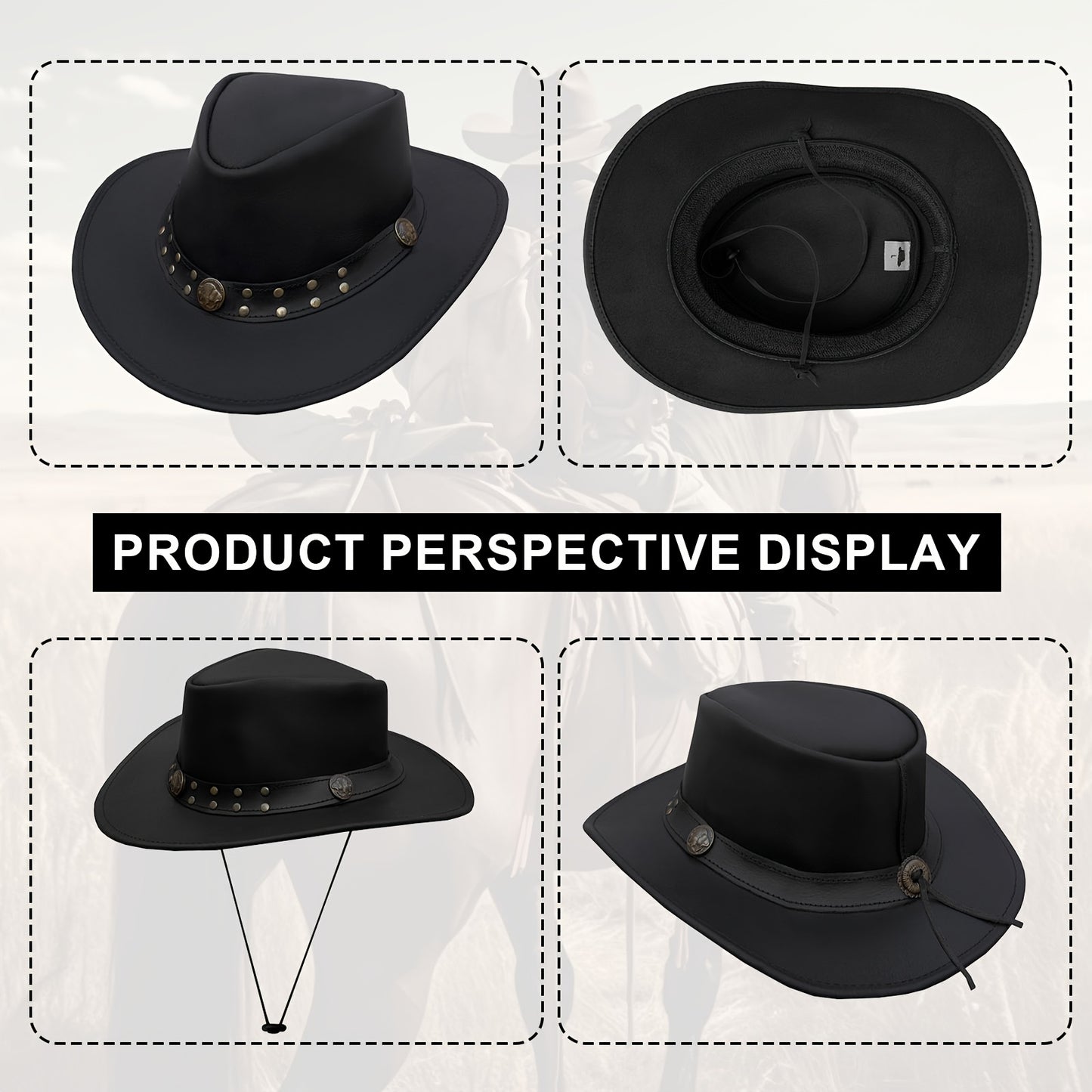 Cowhide Leather Cowboy Western Hat | Genuine Leather Steampunk Deadman Top Hat for Men and Women, Vintage Style for Halloween.
