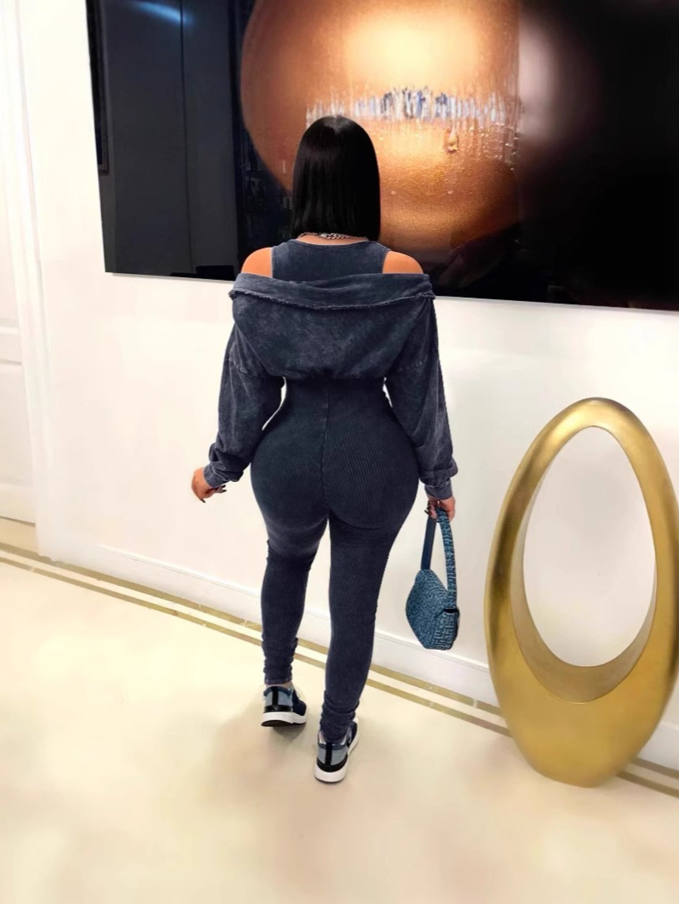 Hot Women'S V-Neck Tight-Fitting Jumpsuit Autumn And Winter New Women'S Sexy