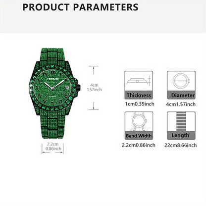 1pc Men's Luxury Green Tourbillon Mechanical Watch with Automatic Movement, 4-Hand Display (Hour/Minute/Second/Chronograph) - -Green Dial, Golden Hands & Black Bezel, Steel Band, Calendar, Mechanical Tourbillon Mechanism, No