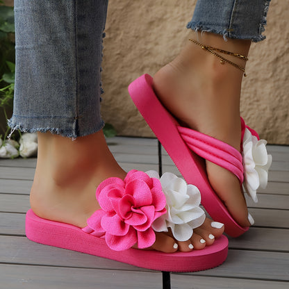 Women's Slip-On Floral sandal - Slipresistant Rubber Sole, Pink & Yellow Floral pattern, Cushioned insole - All-Season Beach, Casual, Formal Footwear - Easy-Clean Women's Shoes