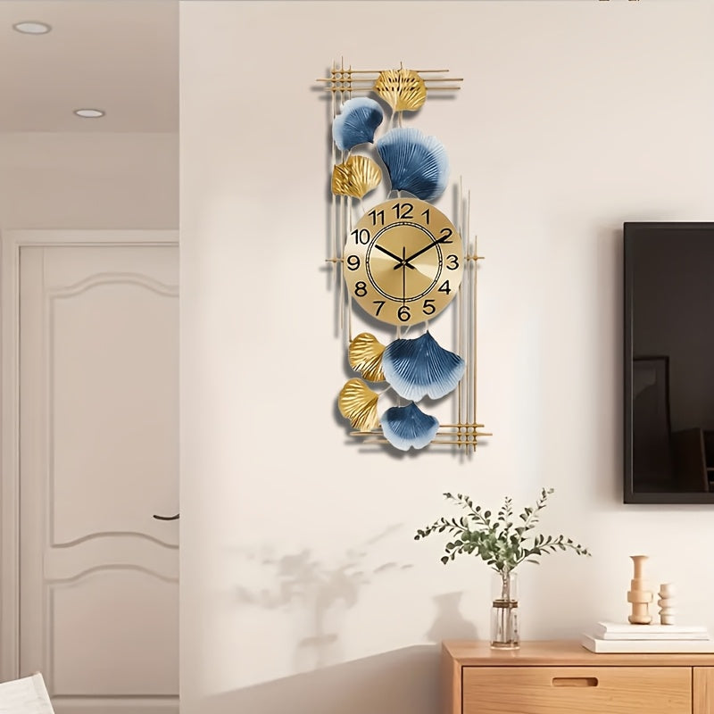 Elegant Ginkgo Leaf Metal Silent Clock 8 Leaves, Retro Modern Design, Battery Powered (Not Included) Suitable for Study Room, Bedroom, Living Room Decoration | Silent Home Clock (Decorative Wall Clock | Iron Structure Wall Cl