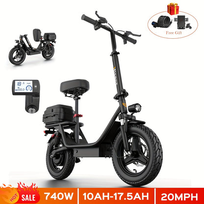 Hisent Adult Electric Scooter- 20 Mph, 740W Peak Motor, 10Ah/15Ah Lithium Battery, 15-40 Mile Range, 14 Foldable With Seat And Storage Box, Dual Suspension, Dual Brake System, Ample Storage, Alloy Steel Frame Durable, Commute
