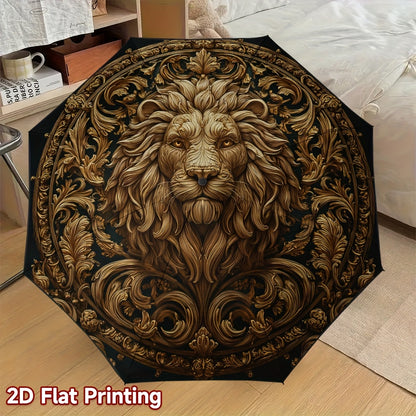 Automatic Open/Close Umbrella with Golden Lion Head Design - Elegant Black & Golden Accent Folding Umbrella, Heavy-Duty Iron Frame & 8-Rib Structure, Auto Open Close Button, Compact Travel Umbrella for Women/Men, Ideal Gift f