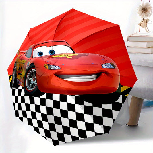 Cars Lightning McQueen Automatic Umbrella with 8-Rib Durable Frame - Automatic Open/Close, Portable Travel Design, Cute & Casual Style, Black & White Checkered Pattern, Perfect Holiday Gift for Fans, Outdoor Umbrella, Playful