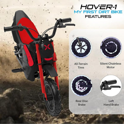 Hover-1 My First Dirt Bike for Kids - 300W Motor, 9MPH Max Speed, 9 Mile Range, 12" Off-Road Tires, 120LB Max Weight, Twist Grip Throttle & Rear Disc Brake Electric Dirt Bike for Kids Ages 5+ Years
