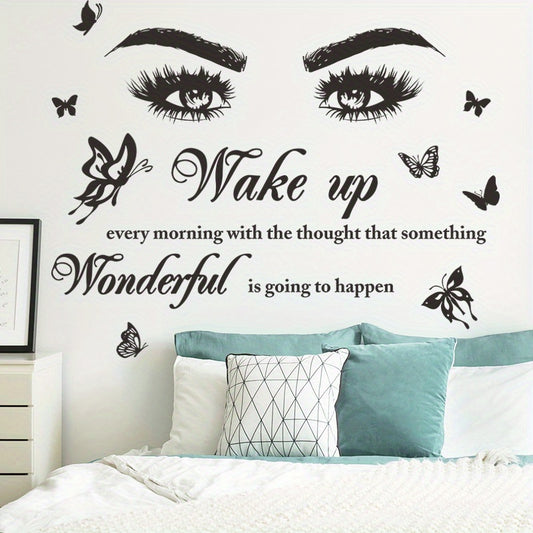 New Beautiful Woman Eyes Butterfly Slogan Bedroom Living Room Home Dormitory Entrance Decorative Wall Sticker
