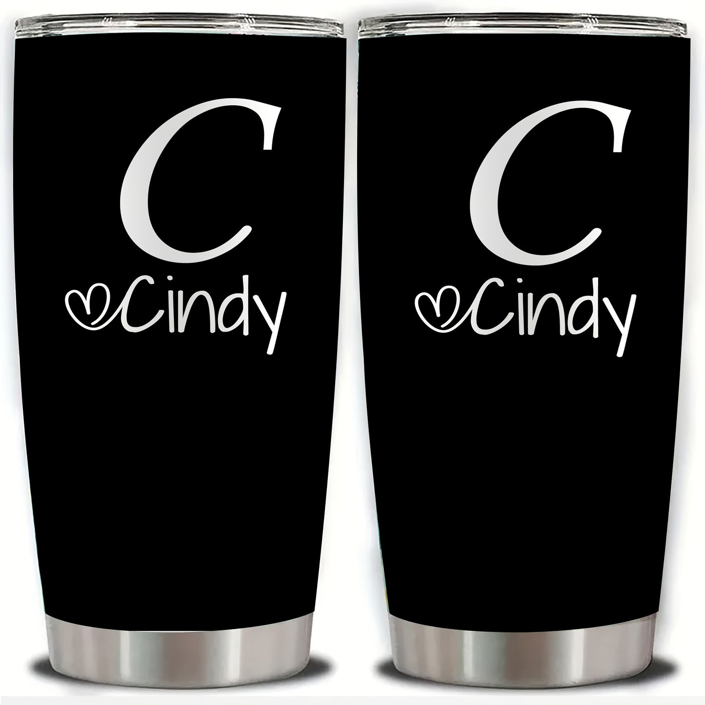 Personalized Stainless Steel Tumbler 20oz - Custom Name/Initials/Text - Double-Wall Insulated Cup with Leakproof Lid & Elegant Cursive Lettering - White with Black Lettering - Ideal Gift for Valentine's, Birthday, Office, Tra
