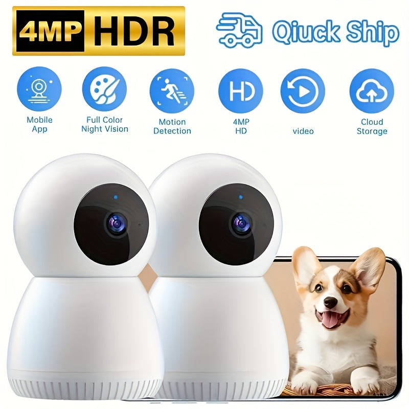 4MP 360° Indoor Smart Security Camera, 360° Pan/tilt Home Security Camera, 5GHz And 2.4GHz Dog Camera With HD Video, Two-way Audio, Night Vision Function, Human Shape Motion Detection And Pet Monitoring, Can Be Used With Al