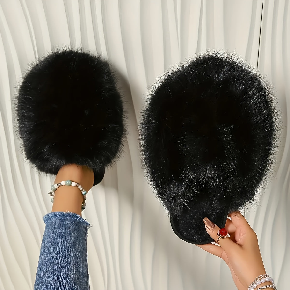 Women'S House Slipper, Indoor Slipper For Women, Slip-on Shoe For Women, Elegant Plush Furry Slippers With Non-slip Rubber Sole, Soft Warm Lining & Cozy Closed-toe Design, Korean Style Slip-on Slippers For Home, Office, Casua