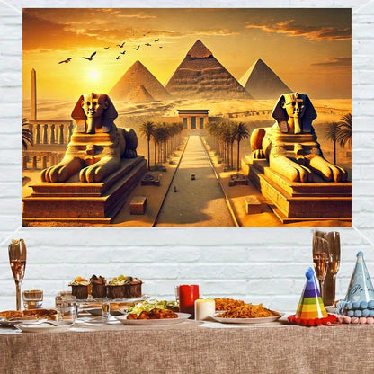 8x6ft Ancient Civilization Glory Backdrop Banner - Vibrant Egyptian Pyramids & Sphinxes Design, Polyester Fabric for Wall Decor in Living Room, Bedroom, Office, Studio, or Outdoor Spaces, Perfect for Parties, Holidays, and Ph
