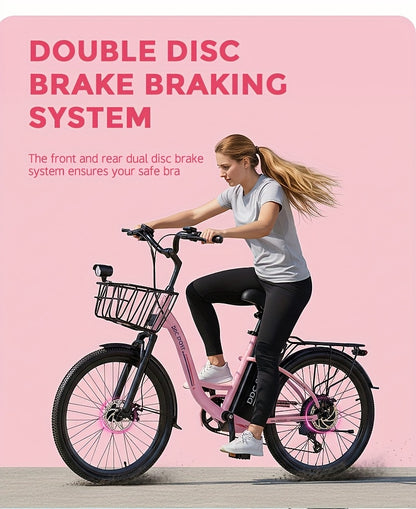 Sakura Pink Electric Bike for Adults, 500W Motor 7-Speed Commuter Ebike with 36V/10.4Ah Removable Battery, 20 MPH & 25-40 Miles Range, 24 Inch Electric Bike, Beach Cruiser Ebike for Women, Students & Commuters, Electric Bike