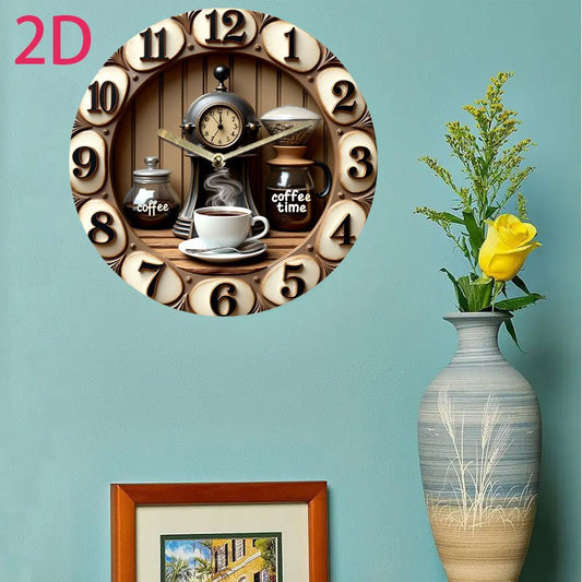 8.0inch Round Acrylic Silent Wall Clock - Coffee-Themed Design with Coffee Maker, Cup & "Coffee Time" Text, Vintage-Inspired Decor for Kitchen, Living Room, Bedroom - Battery Operated (AA Not Included), Coffee Bar Decor, Rust