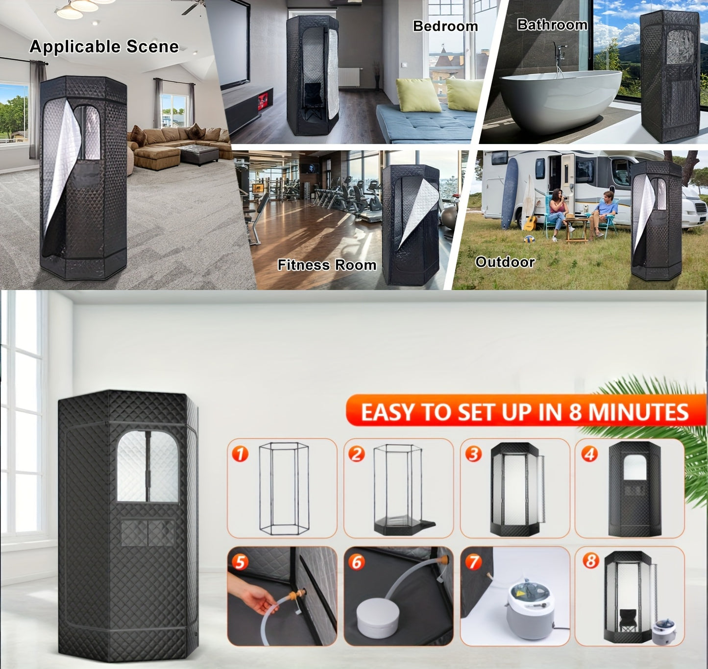 Hexagonal Sauna Room - Portable Sauna Box - Foldable Spa 1.06gal Steamer - Full Size Personal Sauna For Relaxation - Sauna Tent For Home - Remote Control & Folding Chair - 15 Levels