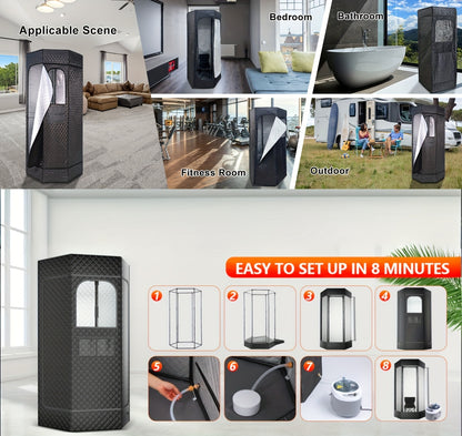 Hexagonal Sauna Room - Portable Sauna Box - Foldable Spa 1.06gal Steamer - Full Size Personal Sauna For Relaxation - Sauna Tent For Home - Remote Control & Folding Chair - 15 Levels
