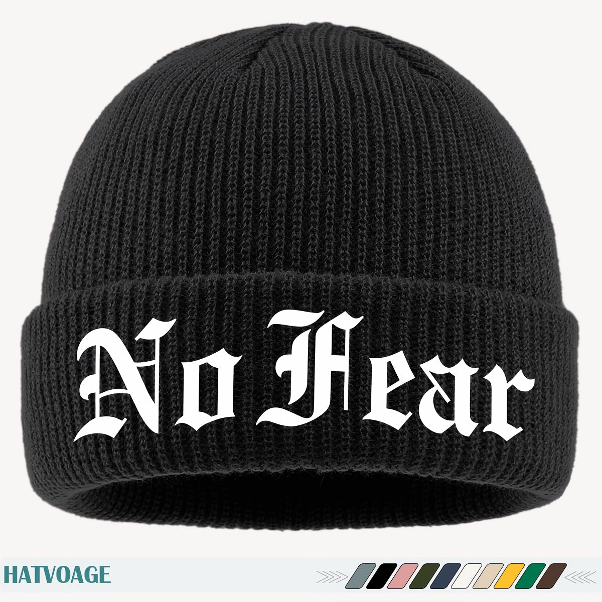 1pc "NO FEAR" Printed Beanie, Loose and Comfortable, Multi-Color Options, Unisex Couple Running Cap, Fashionable Street Skateboard Hat, Autumn/Winter Warm Hat, Suitable for Skiing, Cycling, Running, Fishing, Vacation, Birthda