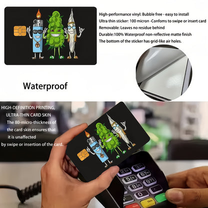 2pcs Funny Cartoon Fire Candle Pattern Waterproof Stickers, Ultra-Thin High-Quality Scratch-Resistant for Credit Cards, Debit Cards, Bus Cards, Removable Self-Adhesive, Suitable For Most Cards, Decorative Stickers For Men And