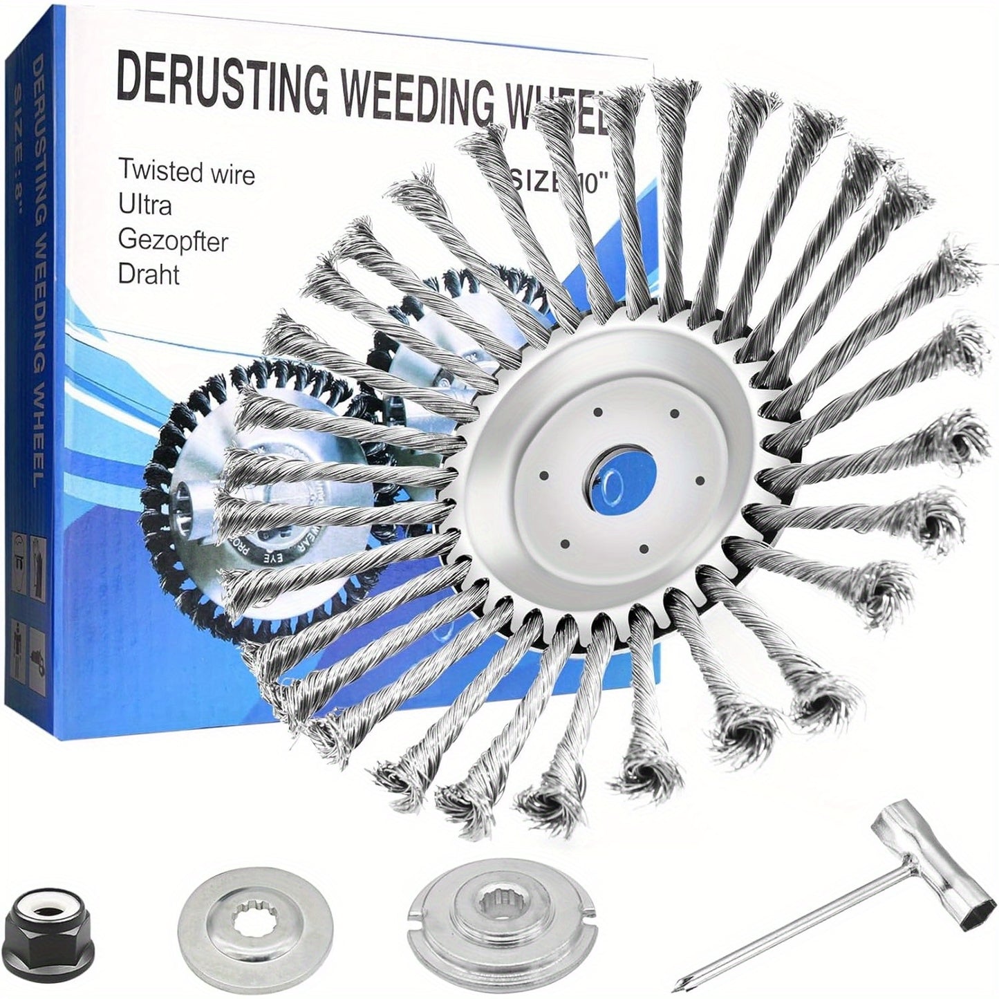 10 Inch Unbreakable Wired Trimmer Blade, Steel Wire Cutter Trimmer Head, Wire Rotary Brush Weed Trimmer Head, Weed Eater Head with Adapter Kit for Moss Grass Rust Removal