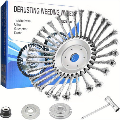 10 Inch Unbreakable Wired Trimmer Blade, Steel Wire Cutter Trimmer Head, Wire Rotary Brush Weed Trimmer Head, Weed Eater Head with Adapter Kit for Moss Grass Rust Removal