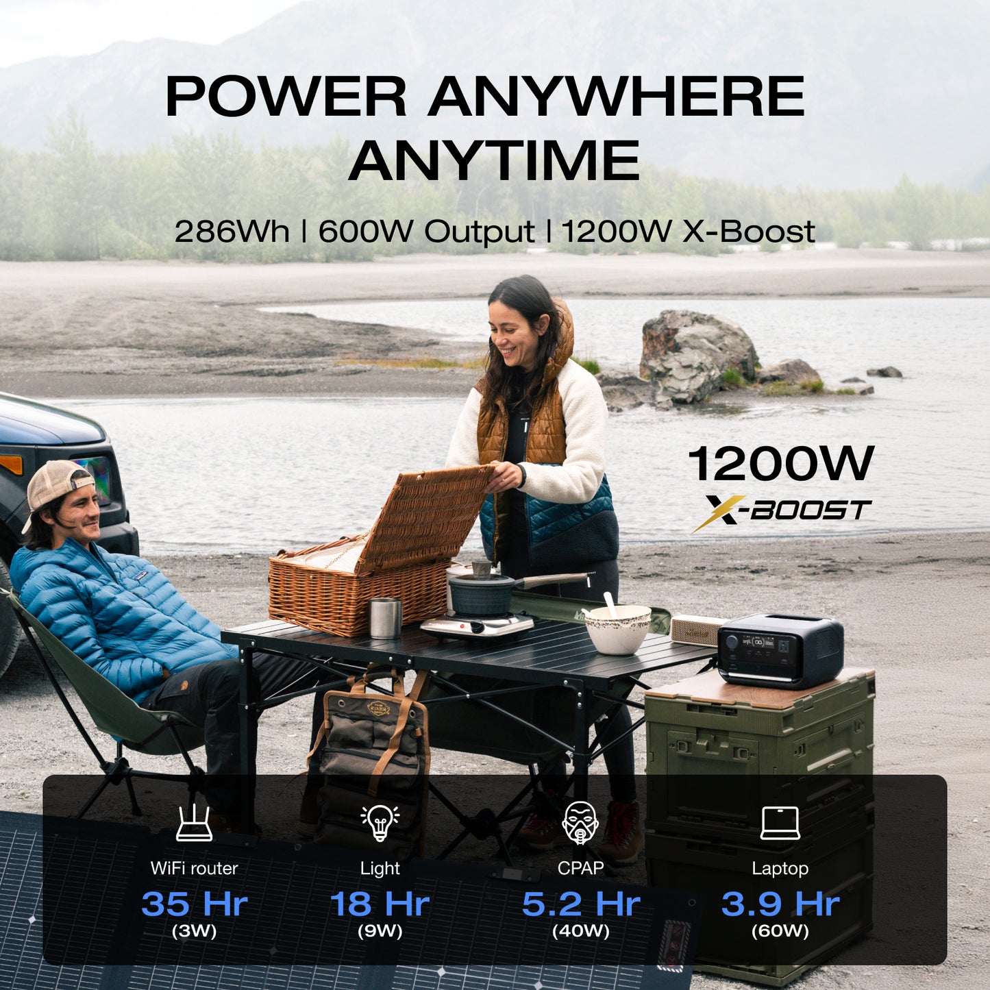 EcoFlow River 3 Plus Portable Power Station with 60W Portable Solar Panel, 286Wh LiFePO4 Battery, 3 Up to 1200W AC Outlets, <10 MS UPS,1Hr Fast Charge, <30dB Ultra-Quiet Solar Generator for Camping/RV