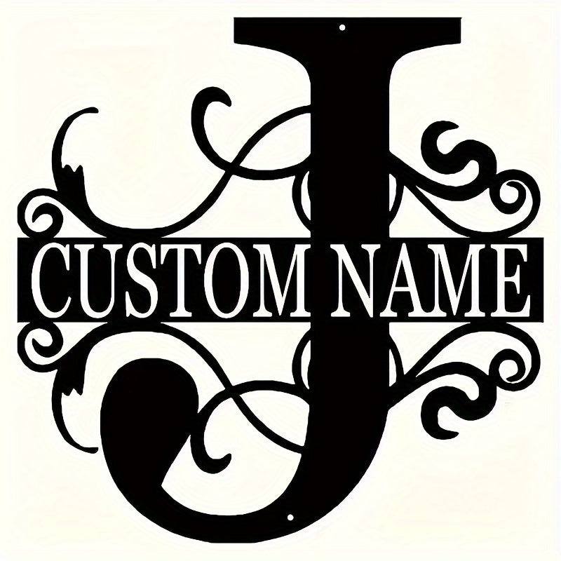 Customized Metal Surname Sign - Personalized Black Art Deco Wall Decor, Reusable Matte Finish, Detachable Pre-pasted Metal Accent - For Home Decor - Suitable for Living Room, Bedroom, Garden, Outdoor Spaces - Unique Gift for