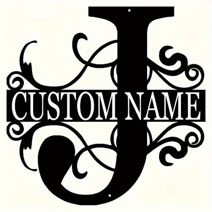 Customized Metal Surname Sign - Personalized Black Art Deco Wall Decor, Reusable Matte Finish, Detachable Pre-pasted Metal Accent - For Home Decor - Suitable for Living Room, Bedroom, Garden, Outdoor Spaces - Unique Gift for