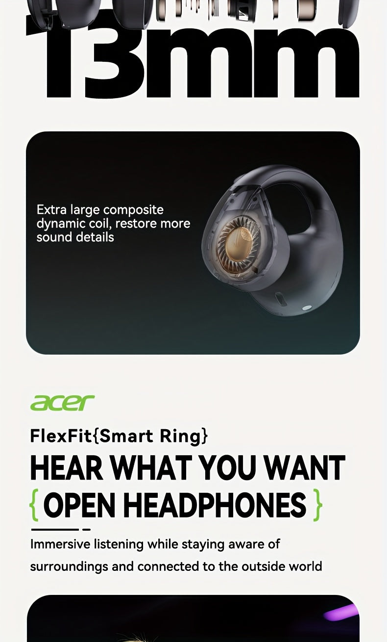 [Acer 2025 New Model]Acer OHR555 TWS Wireless Earphones, Shocking Bass, Call Noise Reduction, Ultra Long Standby, Low-latency Gaming, All-day Comfort, Lightweight Touch, Stylish Appearance, Study/Business/Travel/Sports/Music,