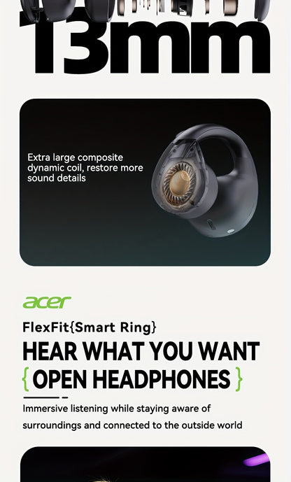 [Acer 2025 New Model]Acer OHR555 TWS Wireless Earphones, Shocking Bass, Call Noise Reduction, Ultra Long Standby, Low-latency Gaming, All-day Comfort, Lightweight Touch, Stylish Appearance, Study/Business/Travel/Sports/Music,