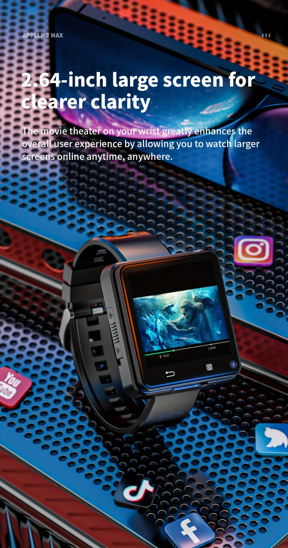 LOKMAT APPLLP 2 MAX Android Smart Watch Phone with 4G/5G, Dual SIM,, Dual Camera, Android 11 OS, Slot & Memory Card Compatible, Smartphone-Watch Hybrid for Calling, Tracking (Compatible with Android/ Apps)