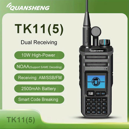 Quansheng TK11 (5) Dual Band Two-Way Radio - 10W High Output, NOAA Weather Notifications, 999 Channels, 2500Mah Battery