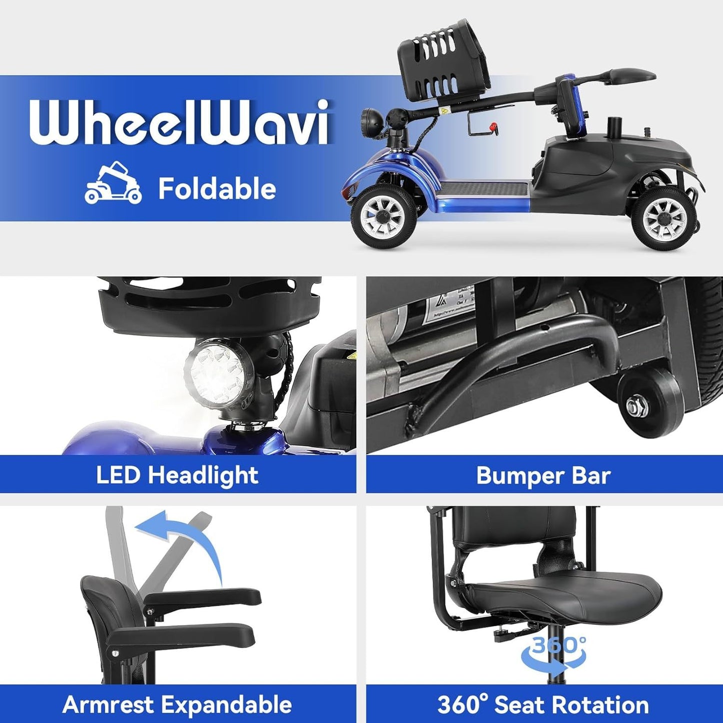 Heavy-Duty 4-Wheel Mobility Scooter For Seniors & Adults - 250W Motor, 14.9-Mile Range, 330LBS Load, 8" All-Terrain Solid Tires, Foldable Lightweight, Dual-Power Battery, Rearview Mirror, Indoor/Outdoor Use, Trunk Storage, Lo