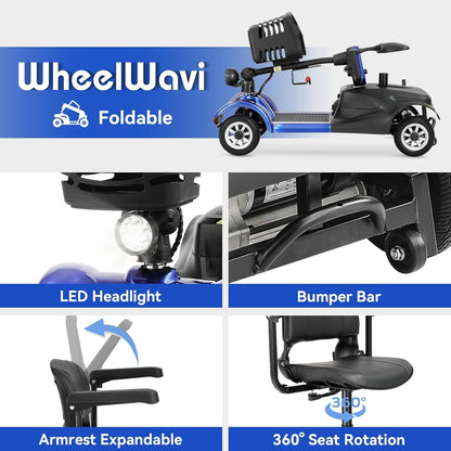 Heavy-Duty 4-Wheel Mobility Scooter For Seniors & Adults - 250W Motor, 14.9-Mile Range, 330LBS Load, 8" All-Terrain Solid Tires, Foldable Lightweight, Dual-Power Battery, Rearview Mirror, Indoor/Outdoor Use, Trunk Storage, Lo