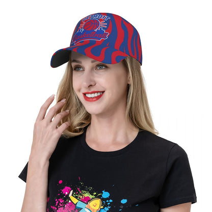 Detroit-Themed Snapback Baseball Cap with Red-Blue Flame Print - Lightweight Breathable Curved-Brim Hat Suitable for Basketball Fans, Events & Casual Wear, All- Cap for Motor City