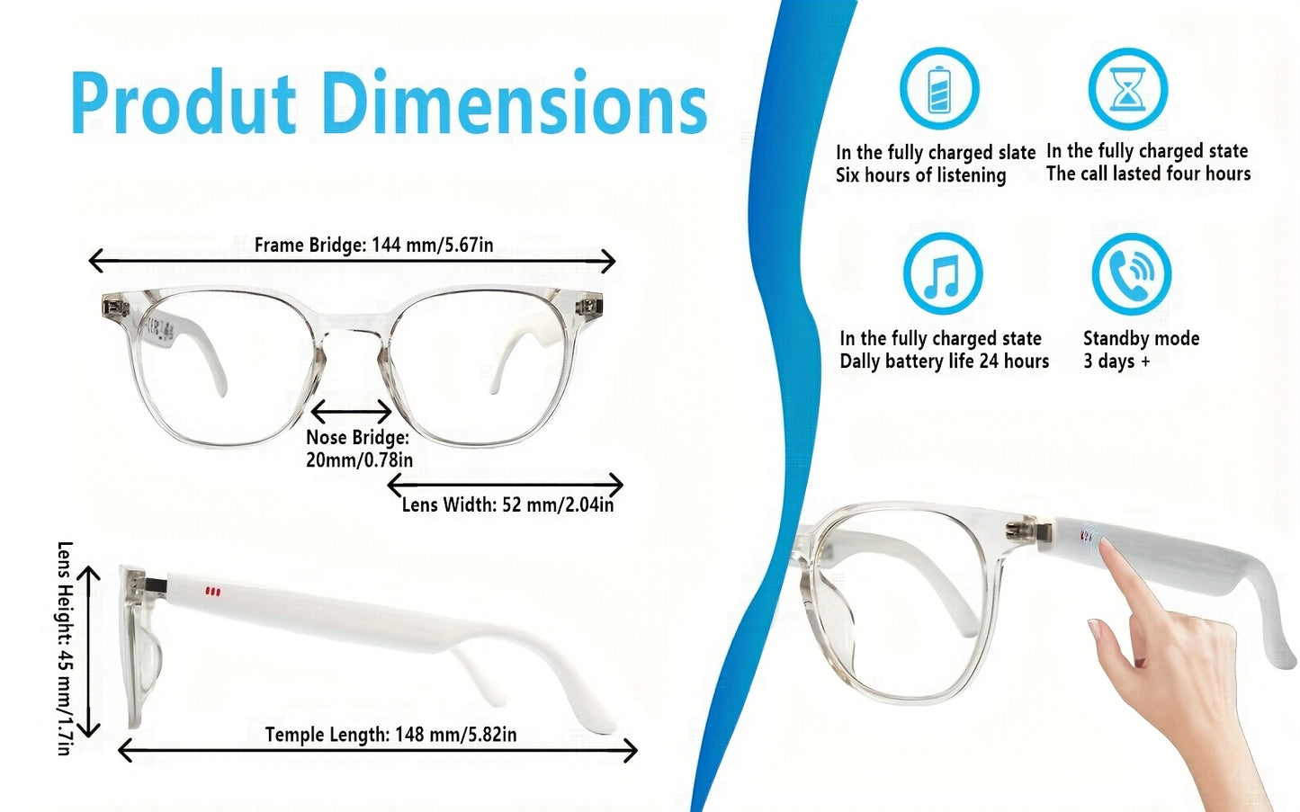 AI Translation Smart Glasses with 160+ Language Real-Time Translator, Enabled, Built-in Mic/Speaker & Music Playback - Photochromic for Men & Women, Driving &