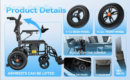 [Extended Range & Portable Folding]HOMYKING Electric Wheelchair For Adults & Seniors | 15-Mile Long Range + All-Terrain Capability | One-Button Compact Fold - The Ultimate Mobility Solution (Premium Black)