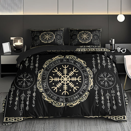 3pcs Comfortable Nordic Rune Theme Duvet Cover Set, Soft High-Definition Digital Print Perfect Gift, Soft Breathable 100% Polyester, All-Season, Family And Friends Gift, Machine Washable (1 Duvet Cover + 2 Pillowcases, No Fil
