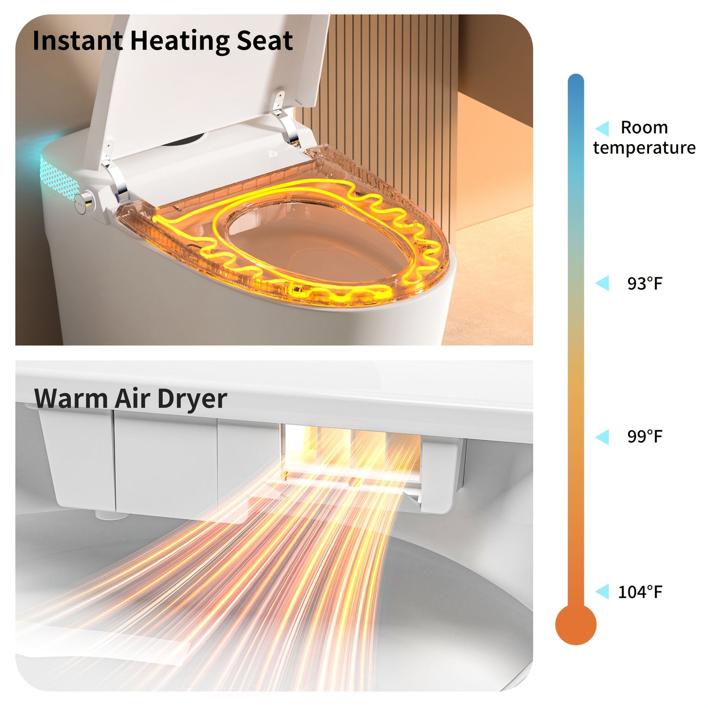 This Integrated Smart Toilet Features a Heated Seat, Night Light, Multiple Cleaning Functions, a Dual Flush System with Various Washing Modes, a Detachable Spray Wand, Drying Function, Automatic Lid Lift, Bathroom Slow-Close