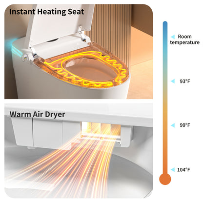 This Integrated Smart Toilet Features a Heated Seat, Night Light, Multiple Cleaning Functions, a Dual Flush System with Various Washing Modes, a Detachable Spray Wand, Drying Function, Automatic Lid Lift, Bathroom Slow-Close