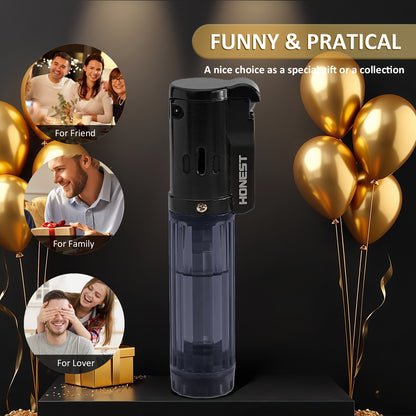Windproof Straight Flame Lighter Without Butane, Featuring a Sand Wheel, a Visible Gas Window, And an Inflatable Design. This Mini Lighter Is Portable And Perfect for Use in The Kitchen, Fireplace, Or As Gifts for Occasions L