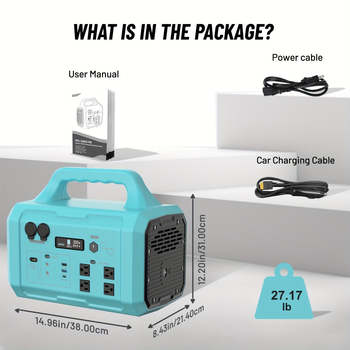 1800W Portable Generator 200W Solar Panel, 120V AC Output, 2-Hour Full Charging Time, Compact Design for Camping, RV, Home & Commercial Use, 1024Wh Solar Generator, Outdoor Power Station, Modern Power Station, Durable Power S