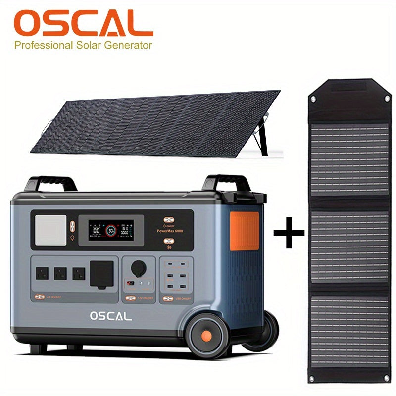 Blackview OSCAL PowerMax 6000 Solar Generator 6000W/3600Wh Power Station with 500W Solar Panel & Bonus 30W Panel, 120V/240V Split Phase AC Outlets, 9000W Peak, Portable for home Backup, RV, Camping, Emergency Battery Power Su