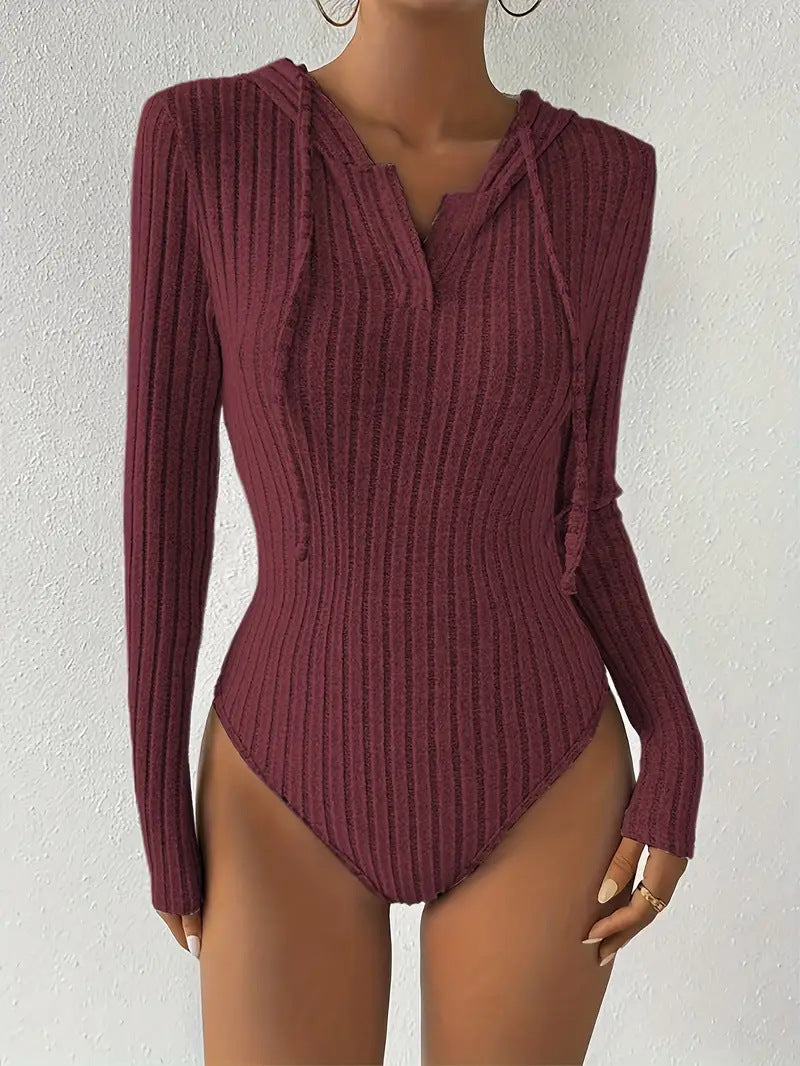 Women's Jumpsuit, V-neck Hooded Jumpsuit for Women, High-slit Bikini-style Slim-fit Loungewear, Brushed Ribbed Hooded Solid Color Jumpsuit and Romper