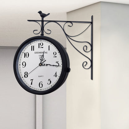 Large 3D Silent Wall Clock with Roman Numerals & Digital Display - Heavy-Duty Iron Construction, Black & Modern Design, 2D Flat Surface, Outdoor/indoor Hanging Clock For Living Room, Bedroom, Office - Easy Installation With H